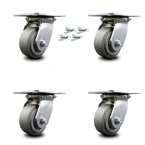 4 Inch Thermoplastic Rubber Caster Set with Ball Bearings and Swivel Locks SCC